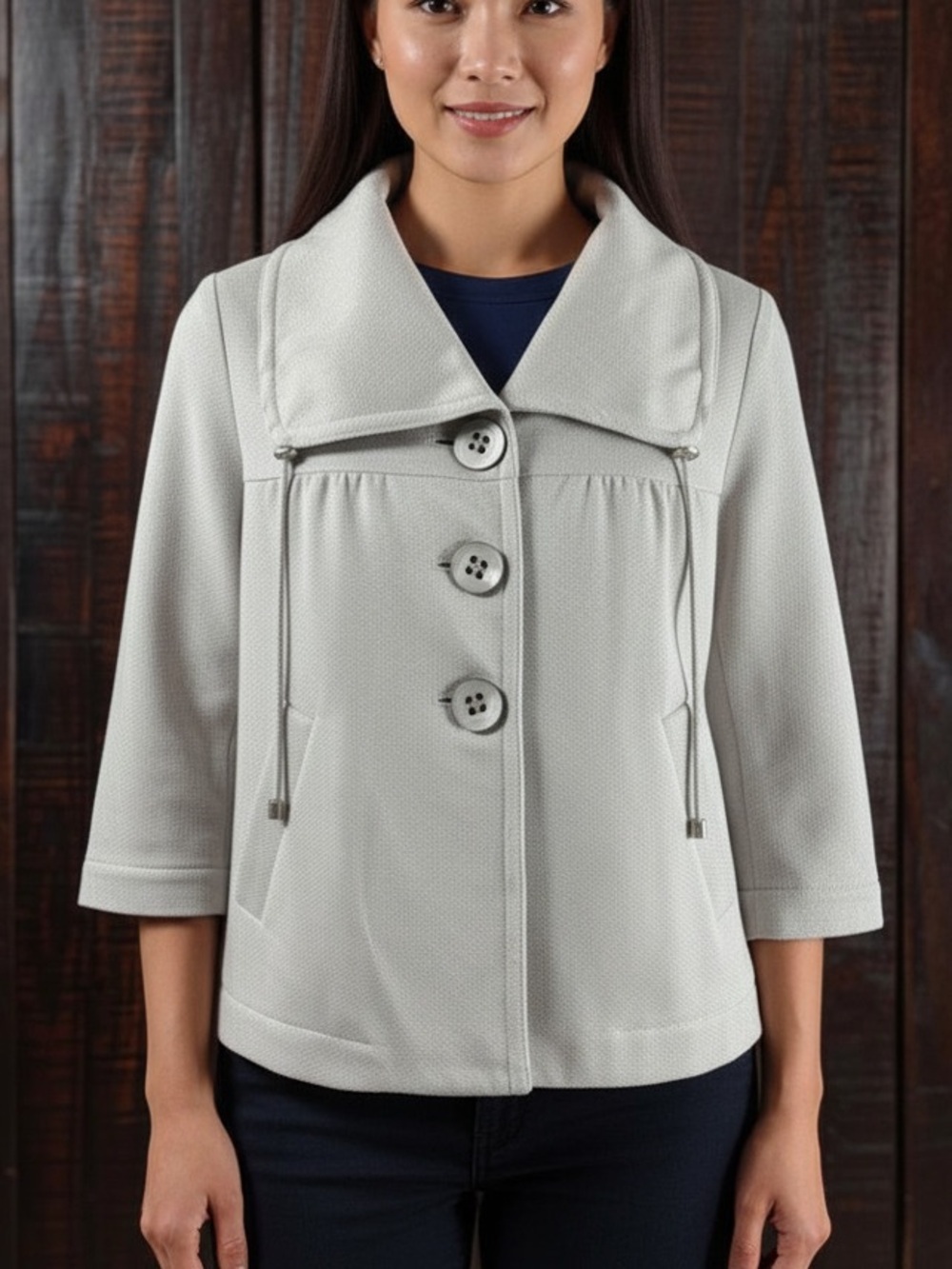 YANSI FUGEL Gray 3/4 Sleeve Collared Short Jacket Size 0